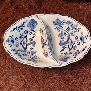 Vintage Blue Danube Onion Japan Banner Oval 11” Divided Vegetable Serving Bowl